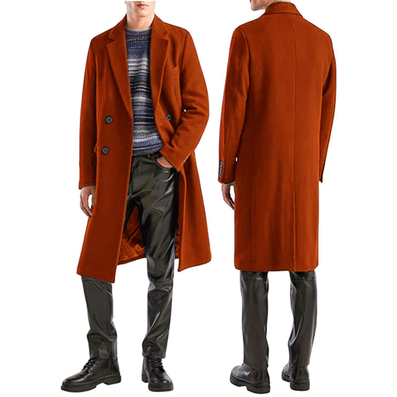 Herren eleganter Doppelreihiger Wollmantel Drune