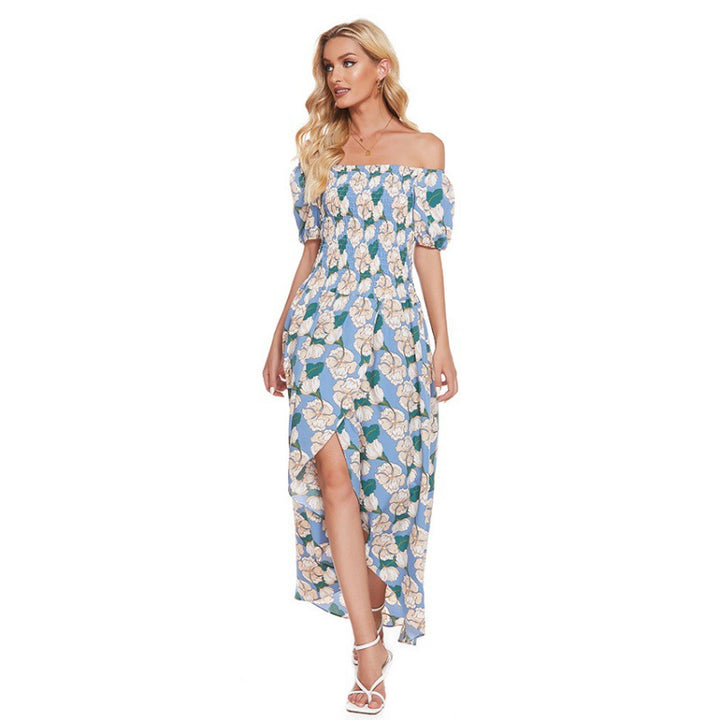 Damen Maxi-Kleid mit schulterfreiem Design und floralen Rüschendetails Drune