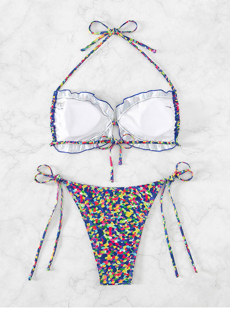 Damen Triangel-Bikini mit verstellbaren Trägern und buntem Muster Drune