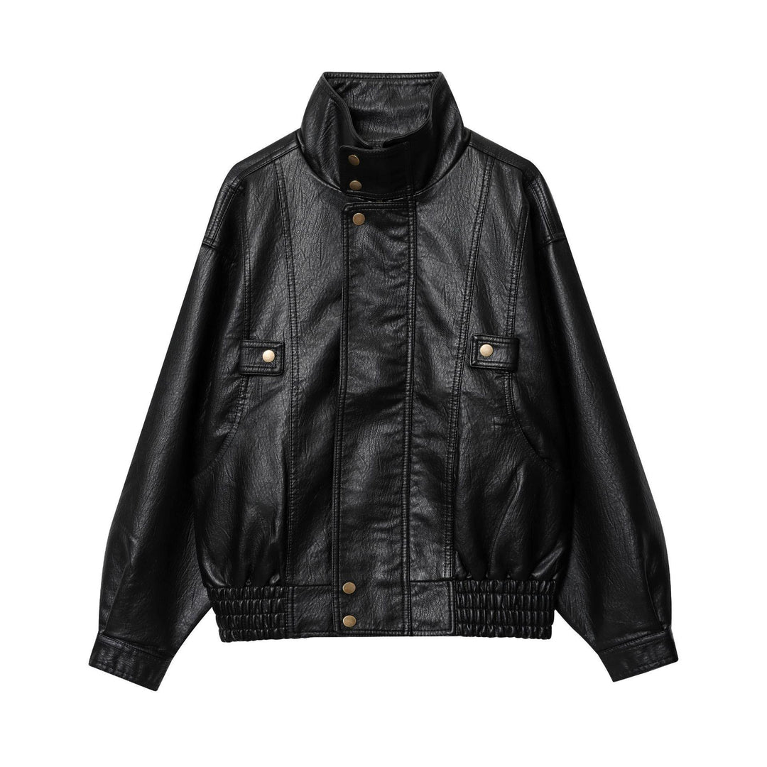 Damen Kunstlederjacke mit hohem Kragen und praktischen Taschen Drune