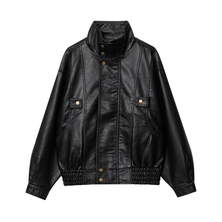 Damen Kunstlederjacke mit hohem Kragen und praktischen Taschen Drune