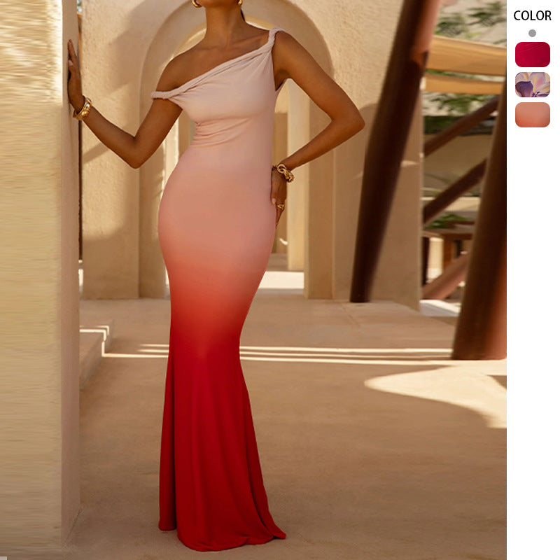 Damen Elegantes Maxikleid mit schulterfreiem Design und Raffung Drune