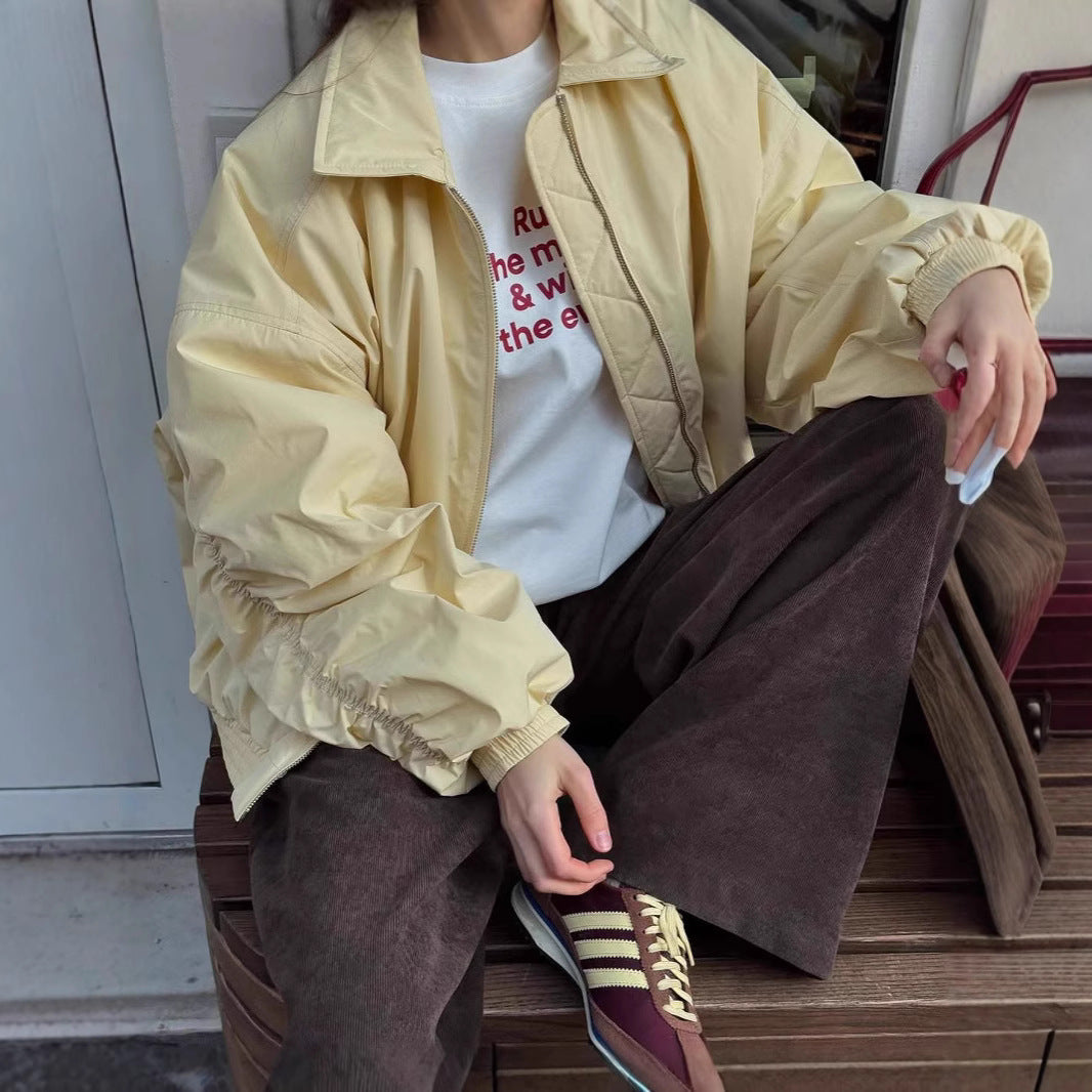 Damen lässige Windbreaker-Jacke mit voluminösen Ärmeln und elastischen Bündchen Drune
