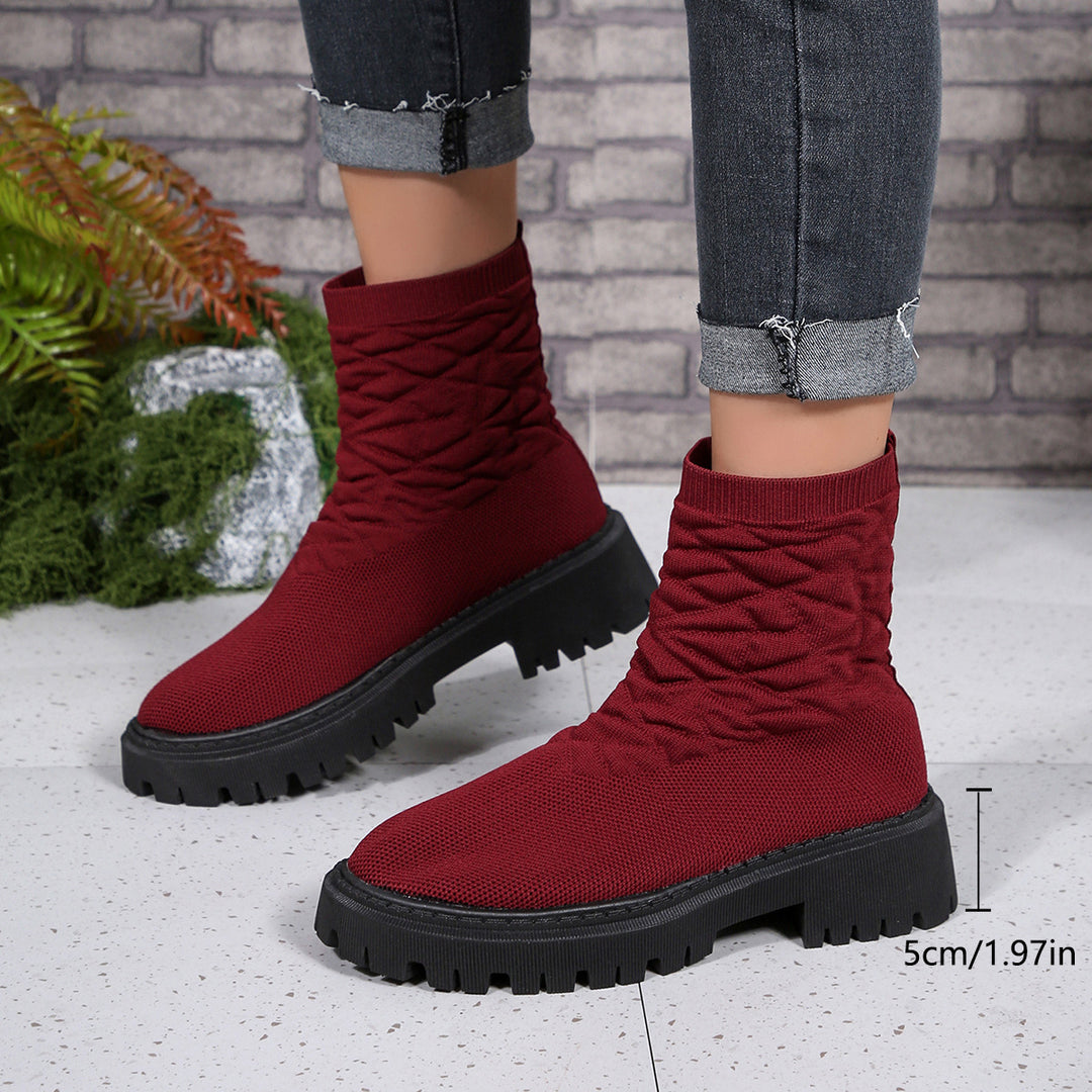 Damen Modische Stiefeletten mit strukturiertem Obermaterial und rutschfester Sohle Drune