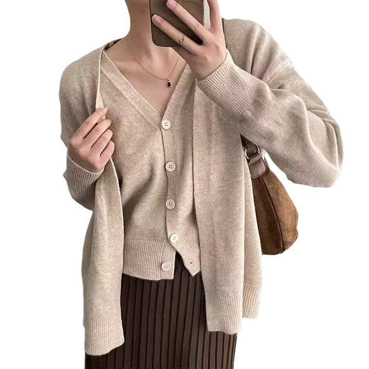 Damen Gemütliche Strickjacke mit tiefem V-Ausschnitt und strukturiertem Rippdesign Drune
