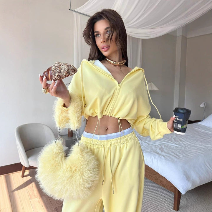 Damen cropped Hoodie und entspannte Sweatpants Set Drune