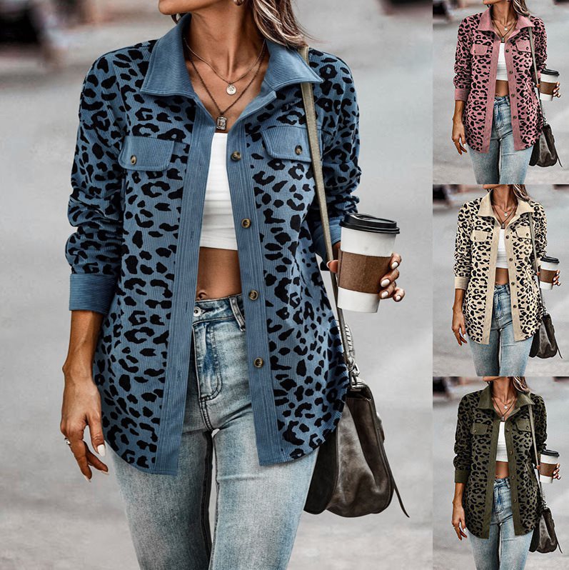 Damen Lässige Leoprint-Overshirtjacke mit durchgehender Knopfleiste und Taschen Drune