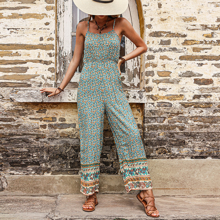 Damen floraler Jumpsuit mit breiter Beinform und verstellbaren Trägern Drune