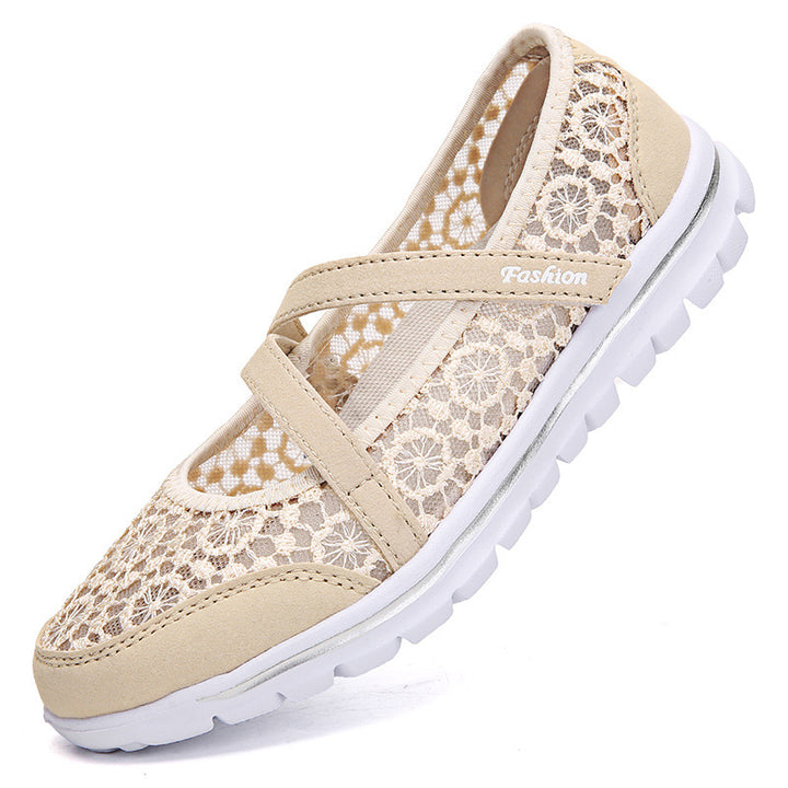 Damen nan gehäkelter Mary-Jane-Sneaker mit atmungsaktivem Spitzenmesh und flexibler Leichtsohle Drune