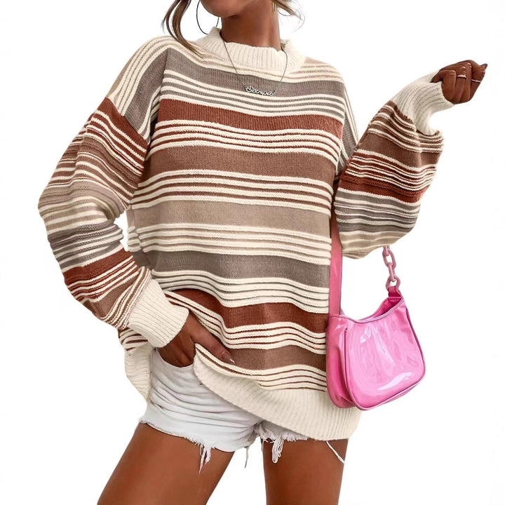 Damen gestreifter Oversize-Pullover mit Rundhalsausschnitt und lässiger Passform Drune