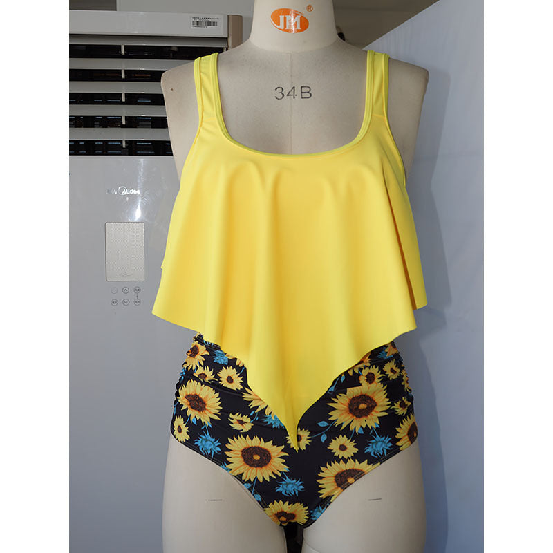 Damen Einteiler Badeanzug mit fließendem Oberteil und aufwendig floralem Design Drune