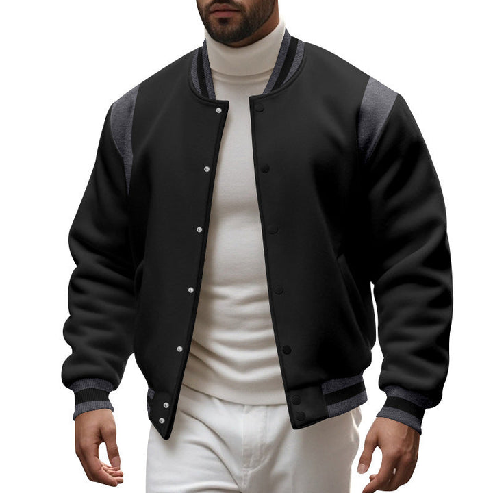 Herren nan College-Baseballjacke mit Druckknopfleiste, geripptem Kragen und kontrastierten Schulterpassen Drune