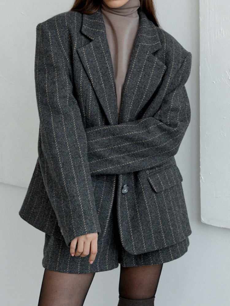 Damen Oversized Blazerjacke mit eleganten Streifen Drune