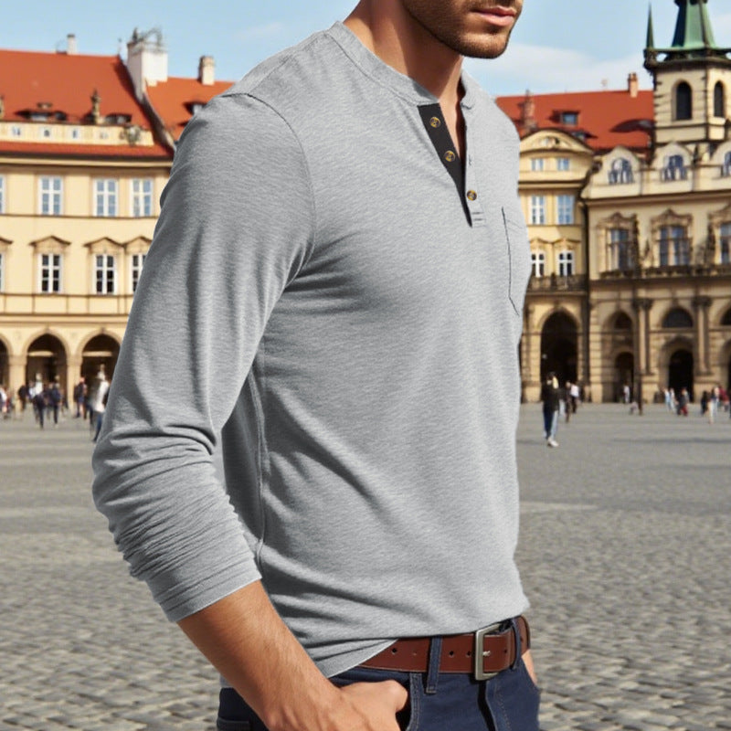 Herren Langarm-Henley-Shirt mit Knopfleiste und eleganten Akzenten Drune