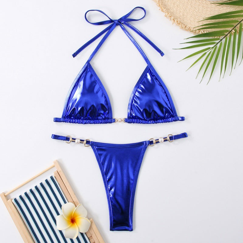 Damen Triangel-Bikini mit schimmerndem Obermaterial und eleganten Schmuckdetails Drune