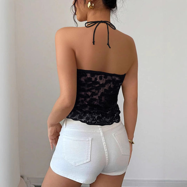 Damen Spitzen-Bustier mit Bindeband und transparentem Design Drune