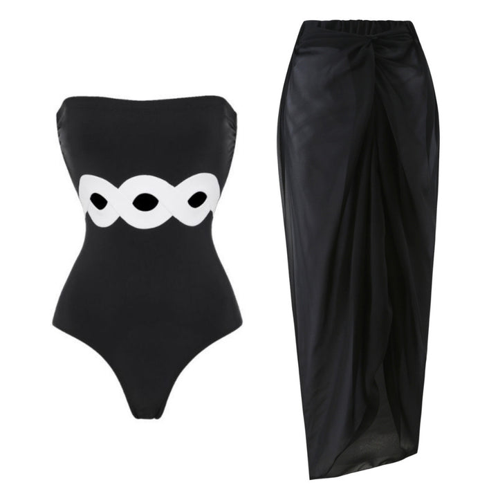 Damen Bandeau-Badeanzug mit elegantem Wickelrock Drune