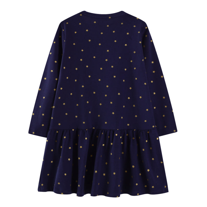 Mädchen Langarmkleid mit zauberhaftem Einhorn-Applikationsdesign Drune