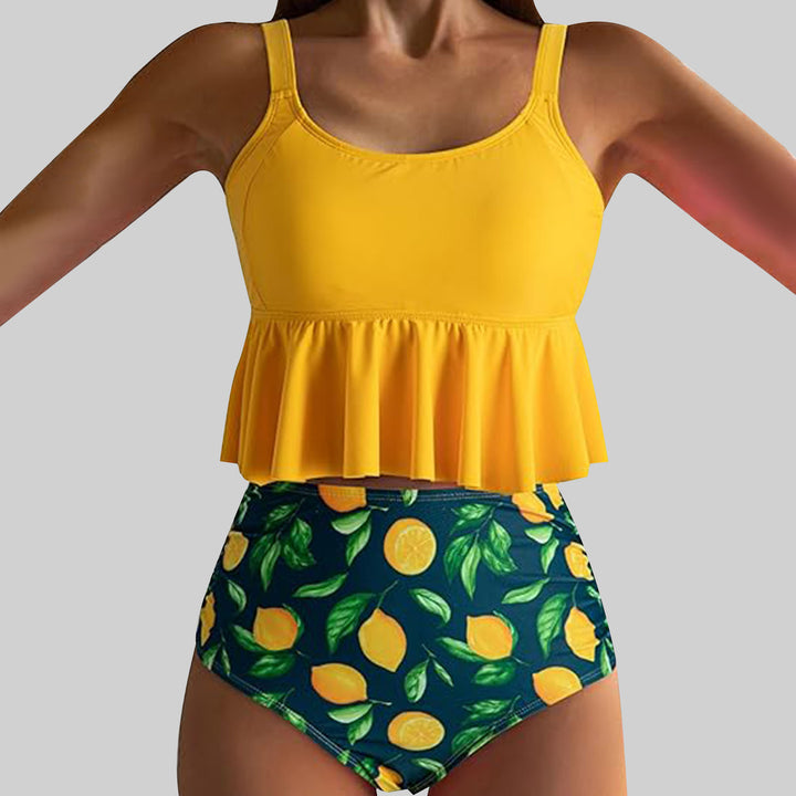 Damen Bade-Set mit verspieltem Rüschendesign und hohem Bund Drune