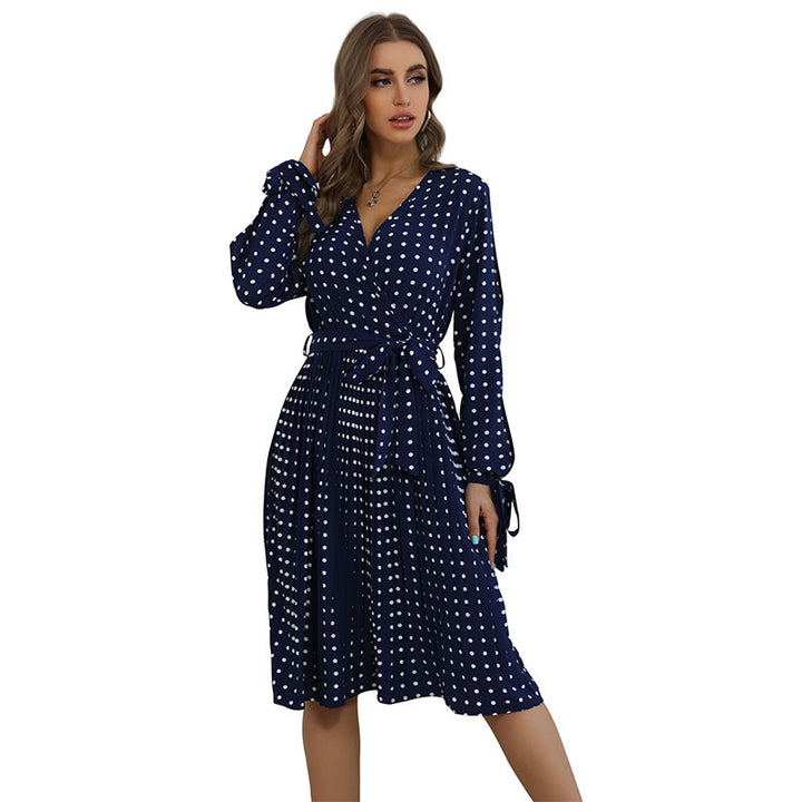 Damen Wickelkleid mit eleganten Punkten und taillierbarem Gürtel Drune