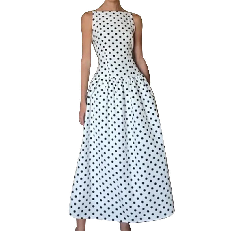 Damen Retro Maxikleid mit Polka-Dots und voluminösem Rock Drune
