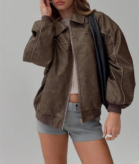 Damen Kunstleder Jacke im modernen Oversized-Stil Drune