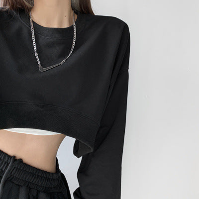 Damen lässiges Crop-Sweatshirt mit weit geschnittenen Ärmeln und modischem Schnitt