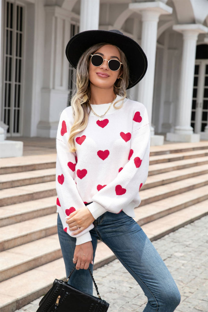 Damen lässiger Pullover mit Herzen und modernem Schnitt Drune