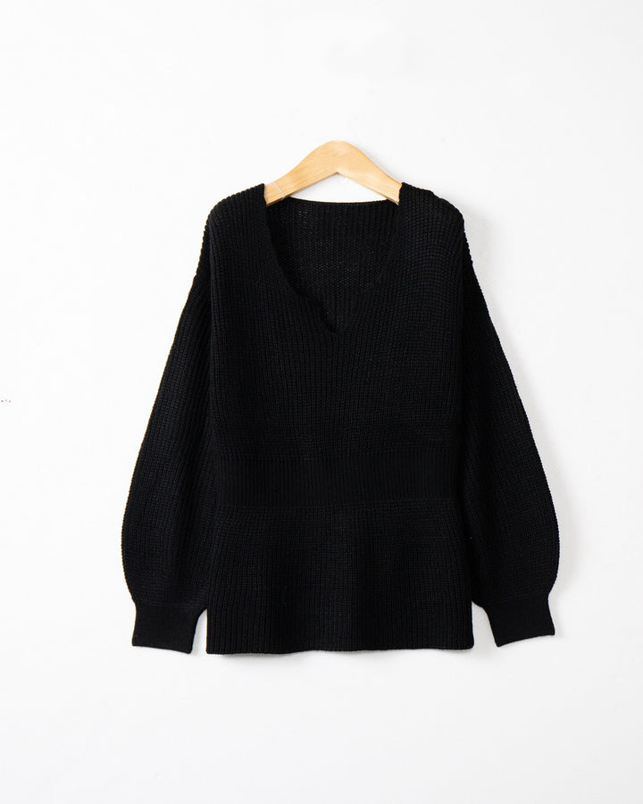 Damen Grobstrickpullover mit tiefem V-Ausschnitt und lässigem Schnitt Drune