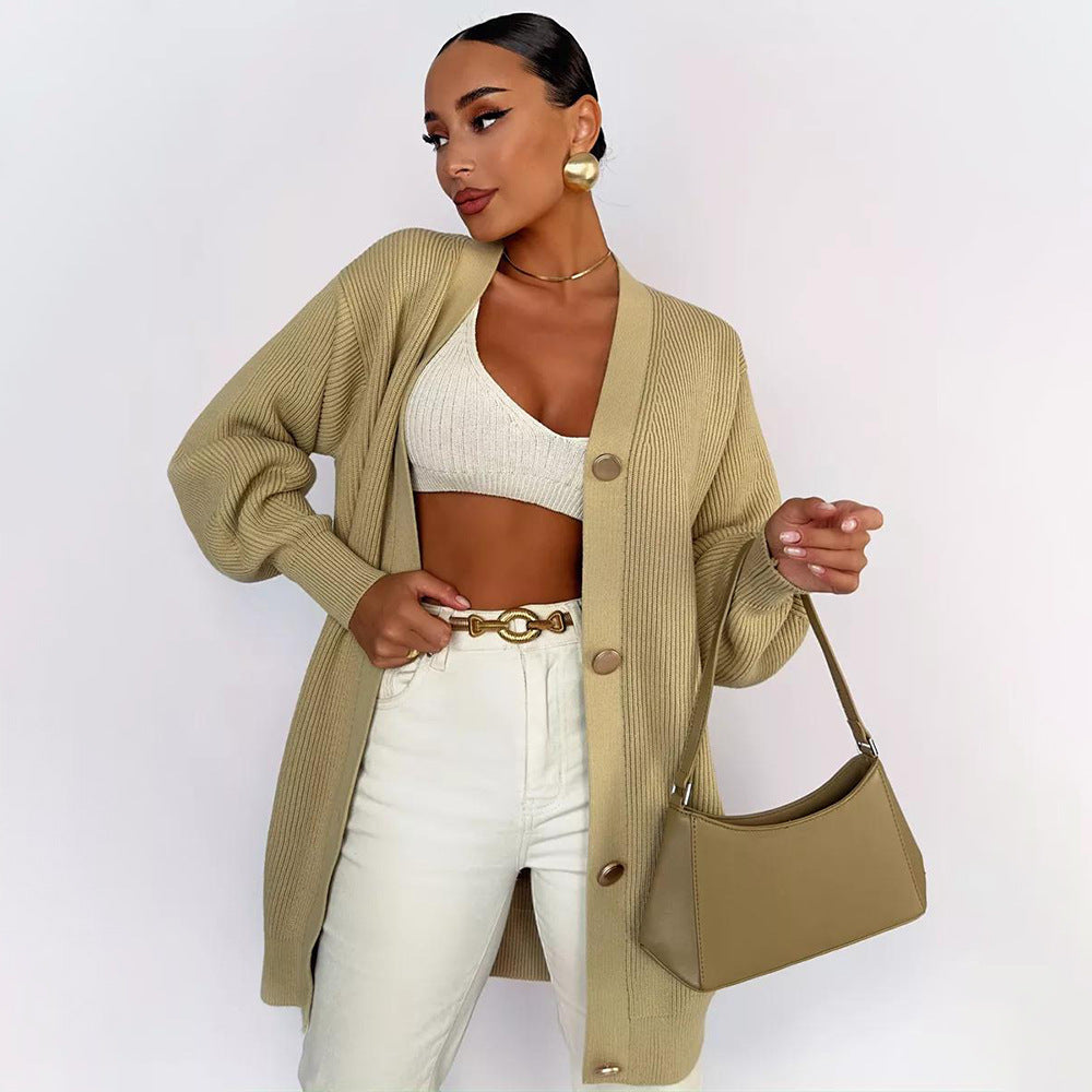 Damen Strickjacke mit Puffärmeln und Knopfdétails Drune