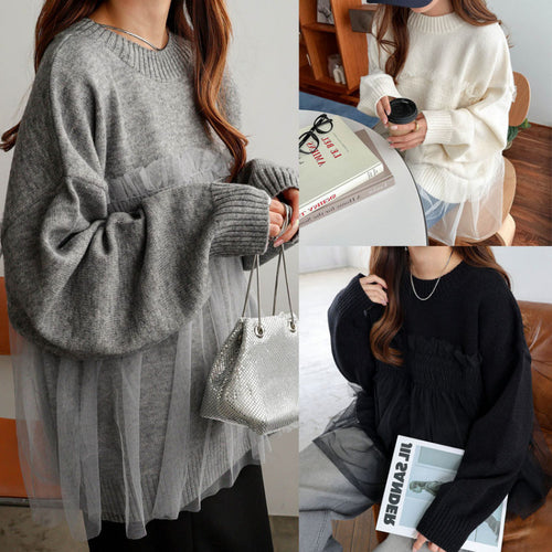 Damen Oversized Pullover mit Rüschendetails Drune