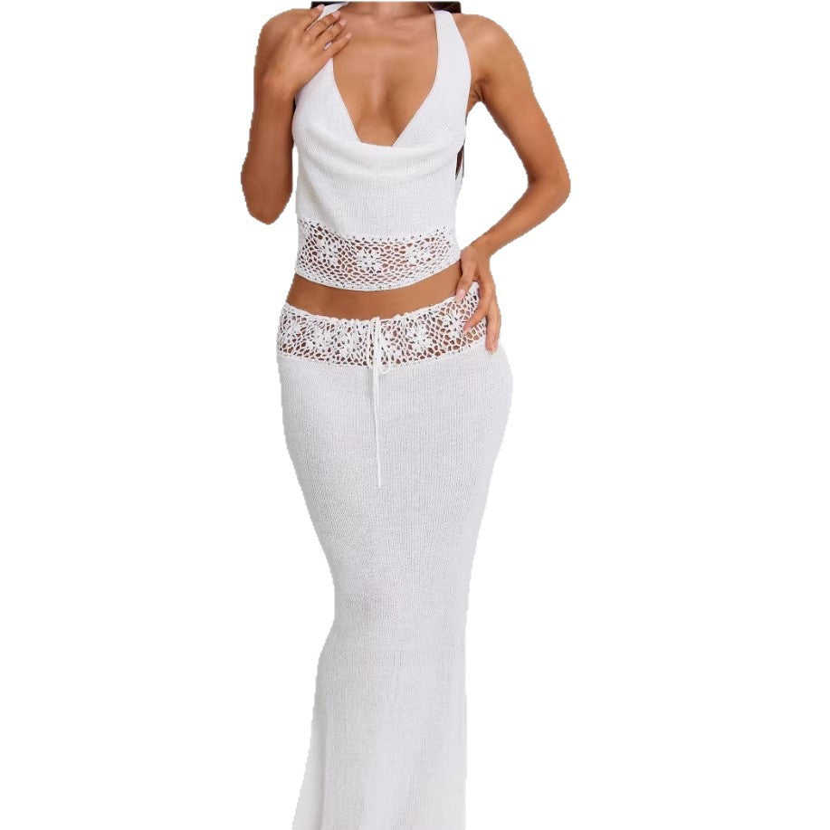 Damen luftiges Stricktop und Maxikleid Set Drune