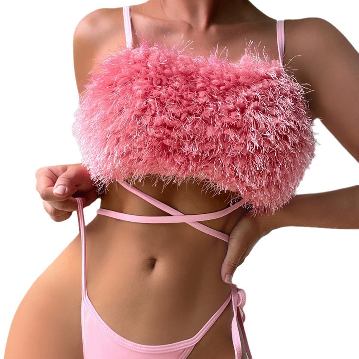 Damen Trendiger Bikini mit fluffigem Oberteil Drune