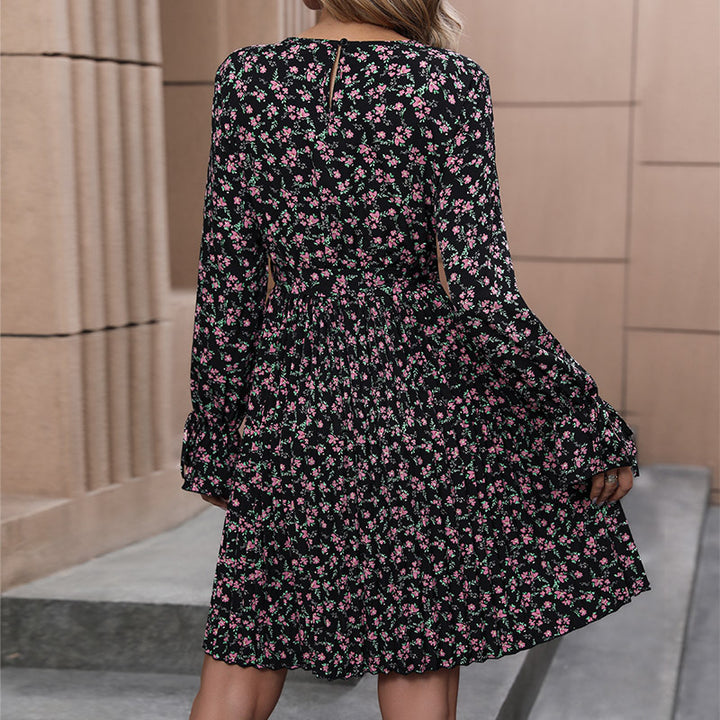 Damen Blumenkleid mit lässigem Wickeldesign und voluminösen Ärmeln Drune