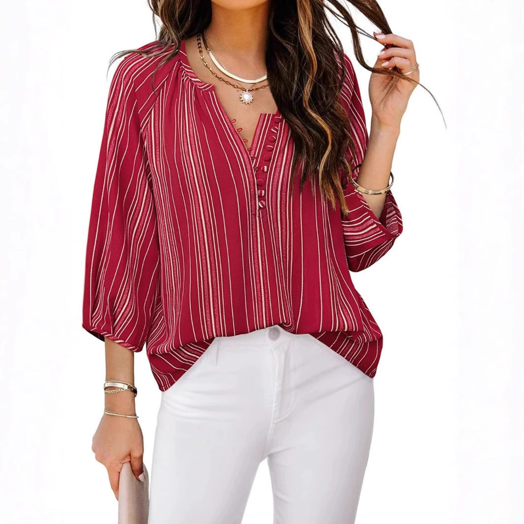 Damen elegante Tunika-Bluse mit raffinierten Streifen Drune