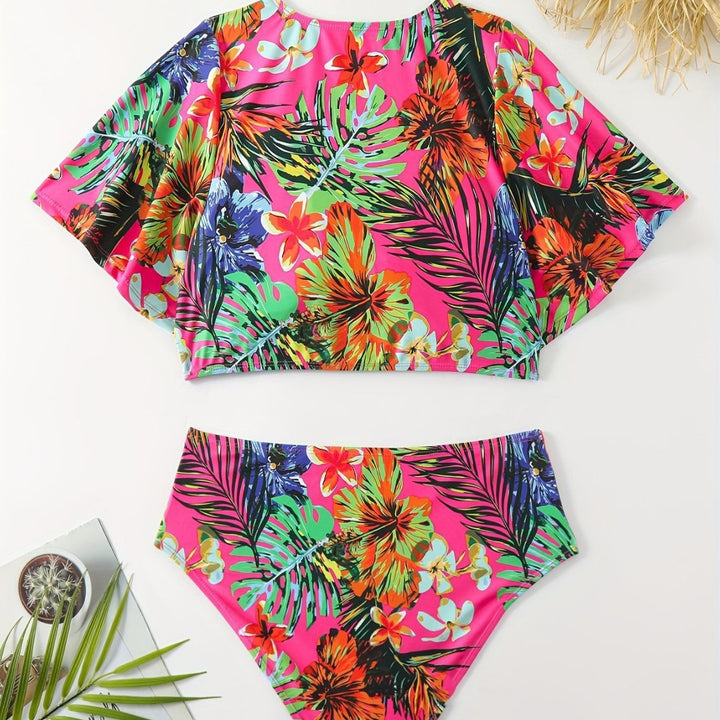 Damen Bikini-Set mit floralen Mustern und leichtem Überwurf Drune