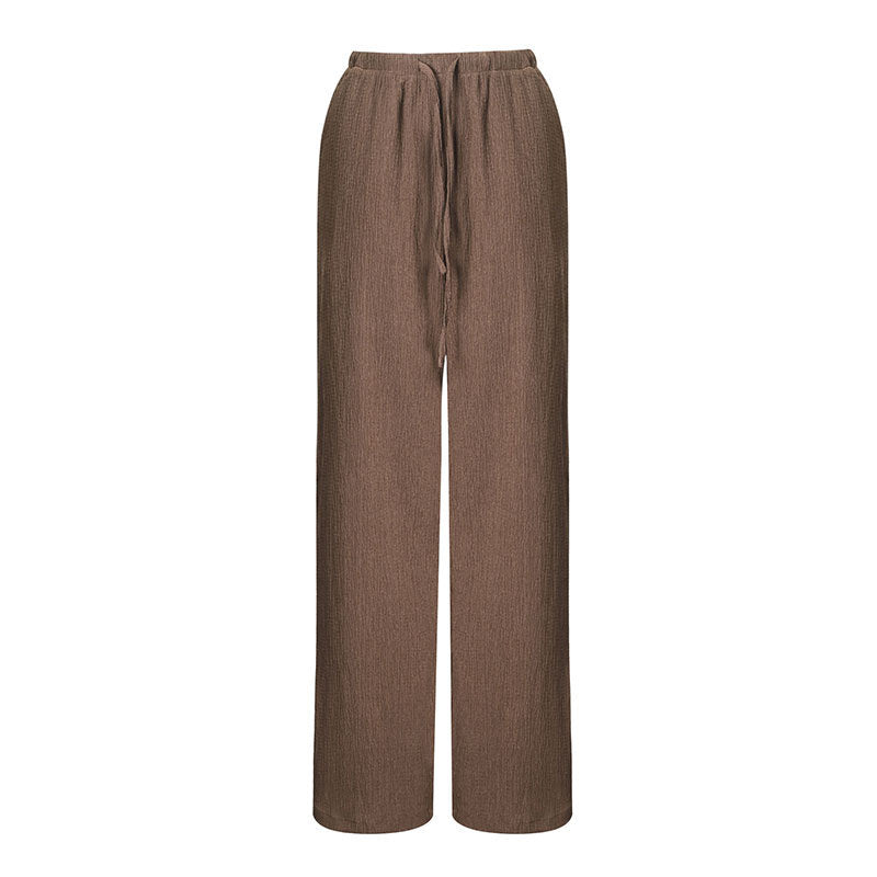 Damen Weite Leinenhose mit elastischem Bund und dekorativem Kordelzug Drune
