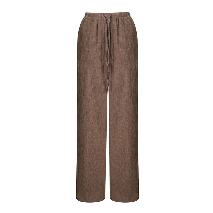 Damen Weite Leinenhose mit elastischem Bund und dekorativem Kordelzug Drune