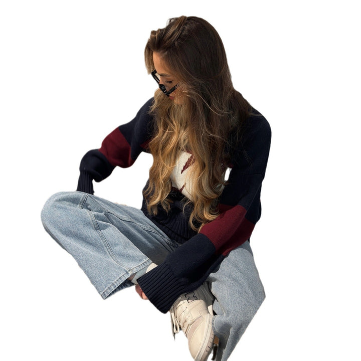 Damen sportlicher Strickpullover mit kreativem Grafikdesign und lässigem Schnitt Drune