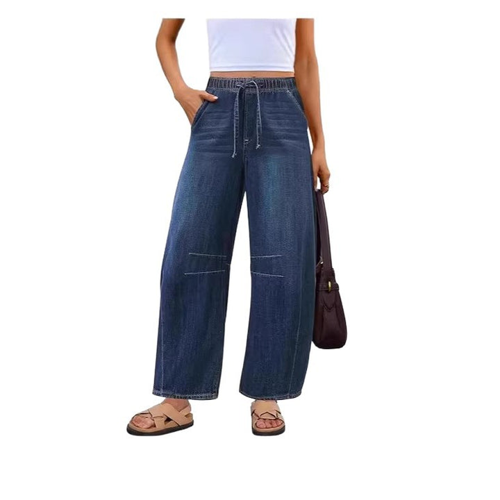 Damen weite Denim-Hose mit elastischem Bund und praktischem Schnitt Drune