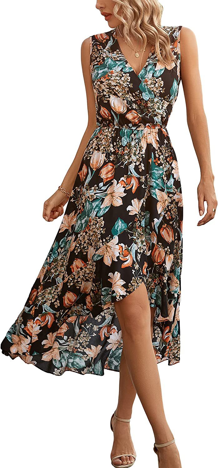 Damen Maxi- Kleid mit floralen Akzenten und schwingendem Saum Drune