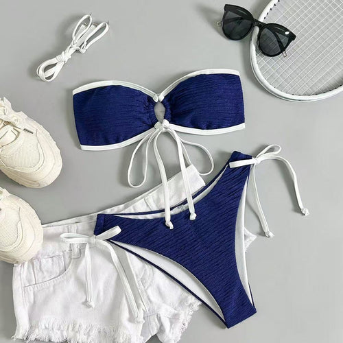 Damen Bandeau-Bikini mit verspielten Raffungselementen Drune