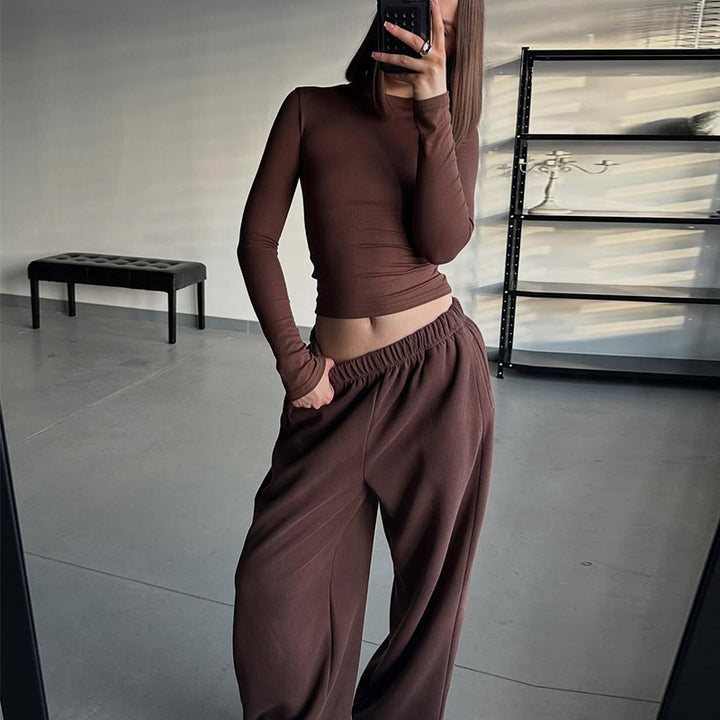 Damen lässiges Langarm-Top und weite Hose Set Drune