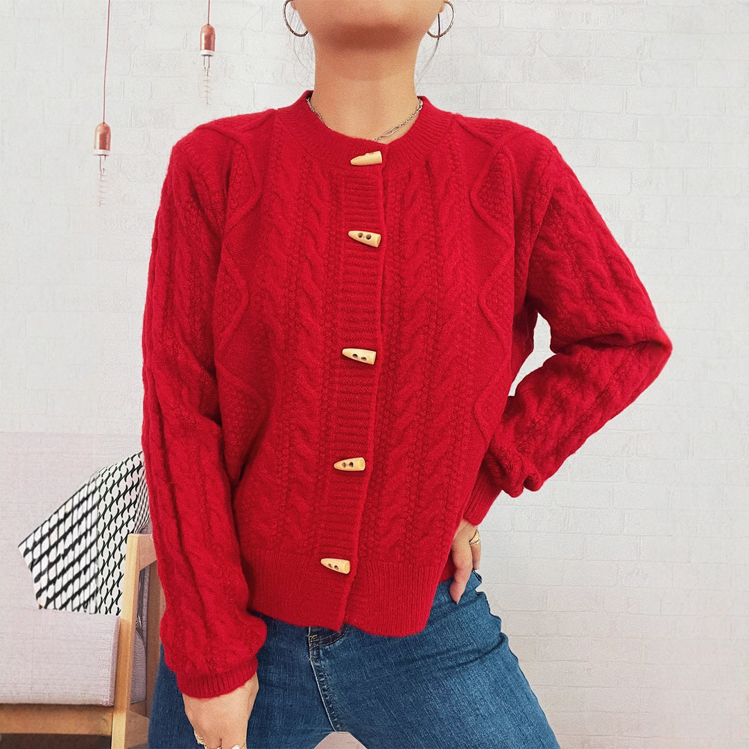 Damen Strickjacke mit dekorativen Knöpfen und strukturierter Webart Drune