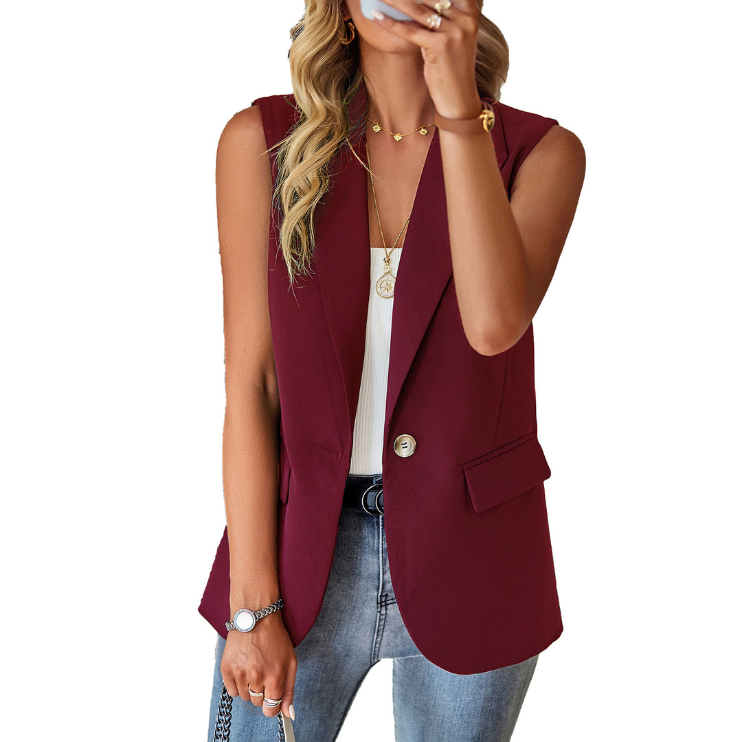 Damen lässiger Blazer ohne Ärmel mit tailliertem Schnitt und eleganten Taschen Drune