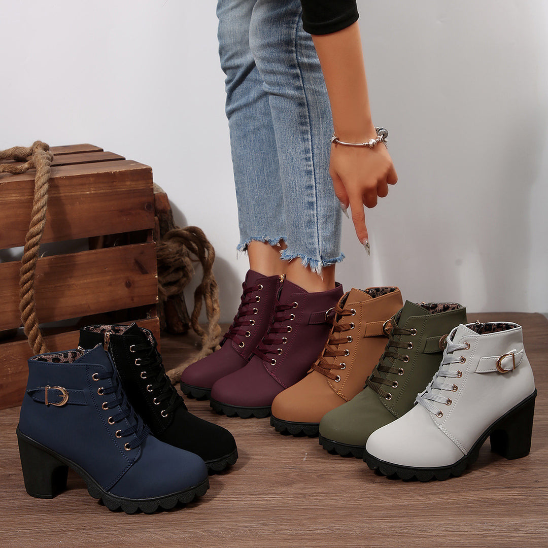 Damen nan knöchelhohe Schnürstiefelette mit robustem Blockabsatz und profilstarker Lugsohle Drune