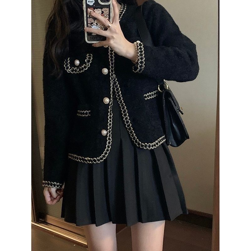 Damen elegante Bouclé-Jacke mit Perlenbesatz Drune