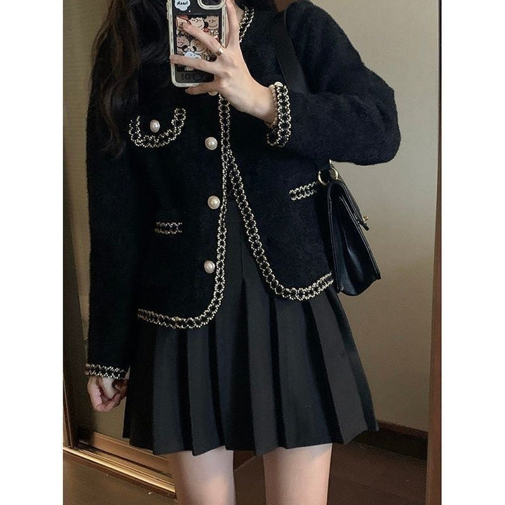 Damen elegante Bouclé-Jacke mit Perlenbesatz Drune