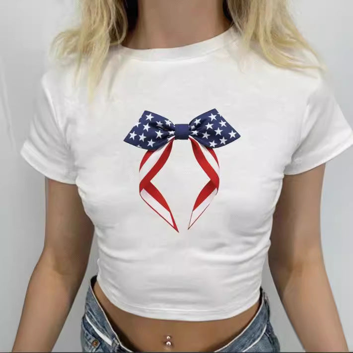 Damen Crop-T-Shirt mit kreativen Schleifen-Details Drune