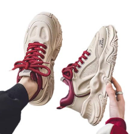 Damen klobige Plateausneaker mit perforiertem Obermaterial gepolstertem Knöchelkragen und griffiger Wellenlaufsohle Drune
